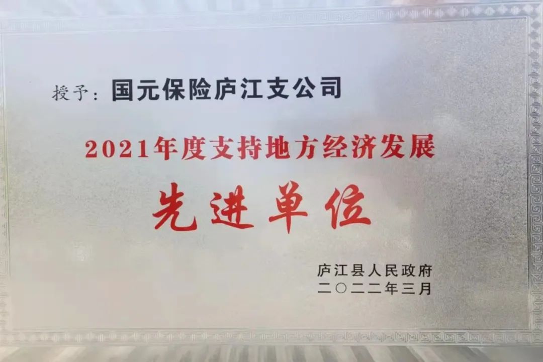 国元保险庐江支公司连续四年喜获殊荣